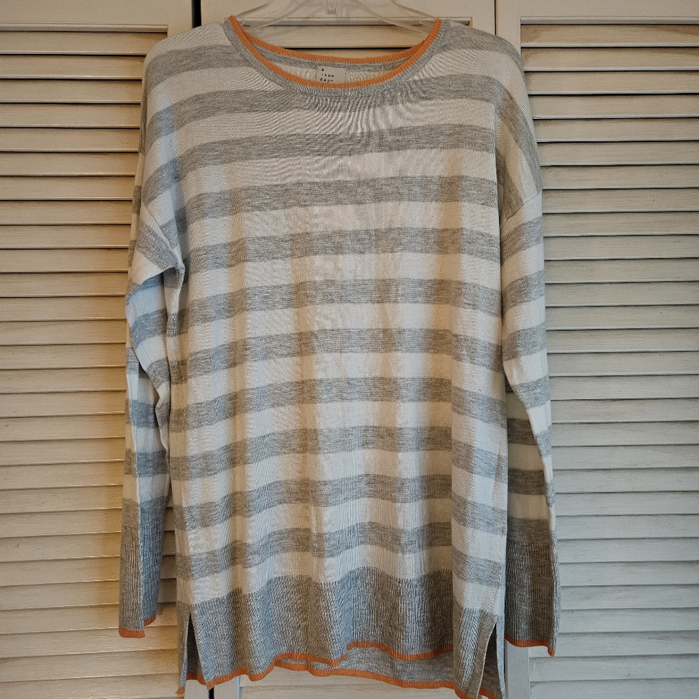 NWT A New Day white grey & orange stripped sweater